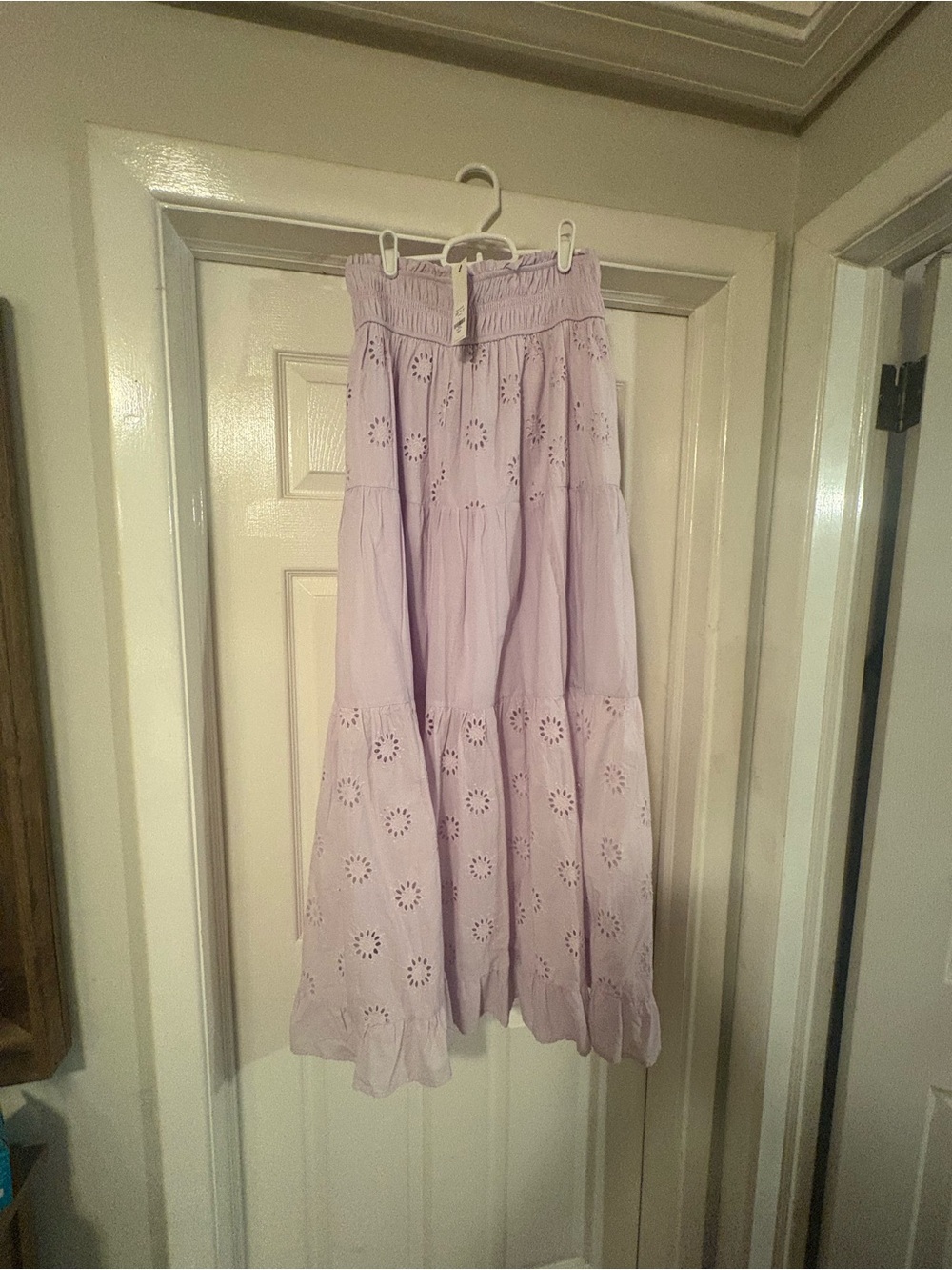 Francesca's Lilac Eyelet Tiered Maxi Skirt